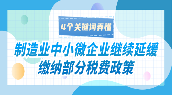 制造业中小微企业继续延缓缴纳部分税费政策，4个关键词弄懂！